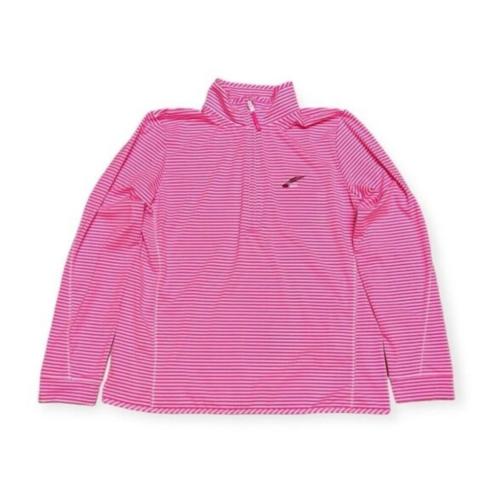 Vineyard Vines Bright Pink Striped Luxury Designer Golf Summer Sweater Large